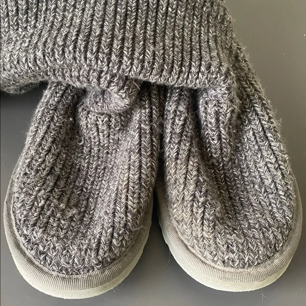 UGG Women’s Classic Cardy Knit Tall Boots Gray US 8 Shepherd Insole Boho Cottage